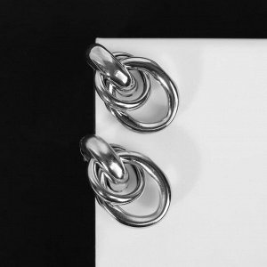 Серьги металл "Геометрия" овалы на кольце, цвет серебро
