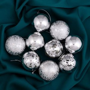 Набор шаров пластик d-5 см, 9 шт "Туманный свет" серебро