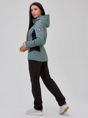 Женский осенний весенний костюм спортивный softshell бирюзового цвета 02036Br