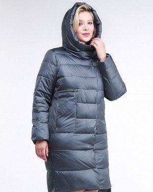 Женская зимняя молодежная куртка с капюшоном темно-серого цвета 191923_11TС