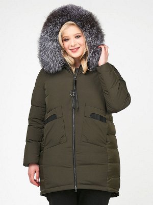 Женская зимняя молодежная куртка большого размера цвета хаки 92-955_8Kh