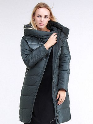 Женская зимняя молодежная куртка стеганная болотного цвета 870_06Bt