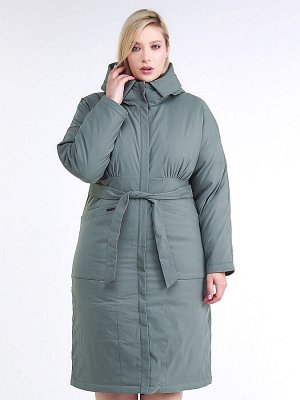 Женская зимняя классика куртка большого размера цвета хаки 110-905_7Kh