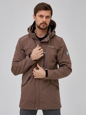 Мужской осенний весенний костюм спортивный softshell коричневого цвета 02018K