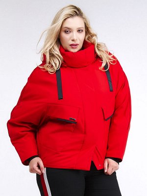 Женская зимняя классика куртка большого размера красного цвета 74-903_4Kr