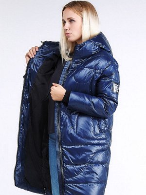 Женская зимняя молодежная куртка с капюшоном темно-синего цвета 9131_22TS