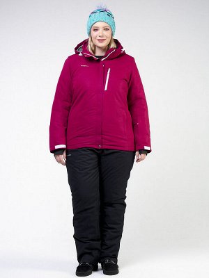 Женский зимний костюм горнолыжный большого размера малинового цвета 011982M