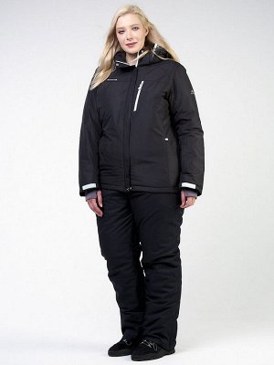 Женский зимний костюм горнолыжный большого размера черного цвета 011982Ch