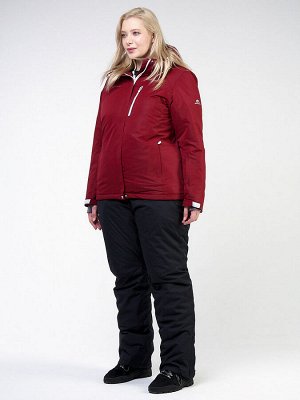 Женский зимний костюм горнолыжный большого размера бордового цвета 011982Bo