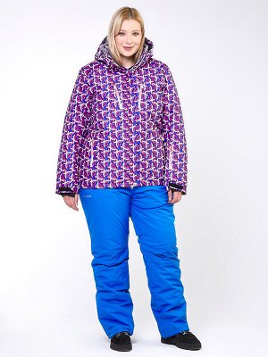 Женский зимний костюм горнолыжный большого размера фиолетового цвета 018112F