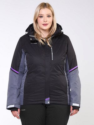 Женская зимняя горнолыжная куртка большого размера черного цвета 1934Ch