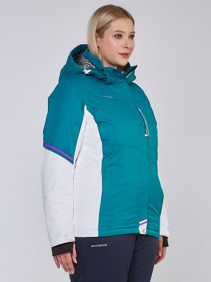 Женская зимняя горнолыжная куртка большого размера бирюзового цвета 1934Br
