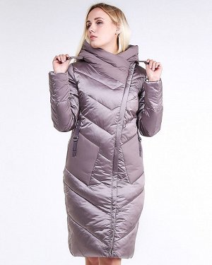 Женская зимняя классика куртка с капюшоном бежевого цвета 9102_12B