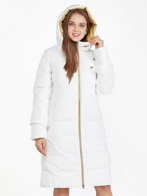 Женская зимняя классика куртка с капюшоном белого цвета 100-927_31Bl