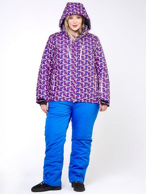 Куртка горнолыжная женская большого размера фиолетового цвета 18112F