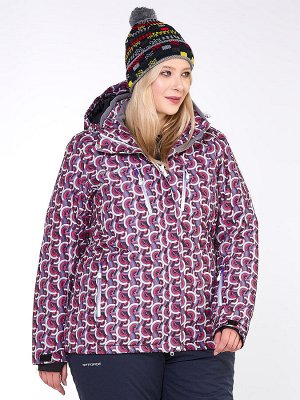 Куртка горнолыжная женская большого размера малинового цвета 18112M