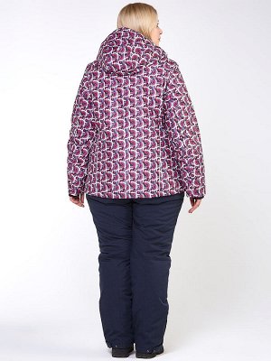 Куртка горнолыжная женская большого размера малинового цвета 18112M