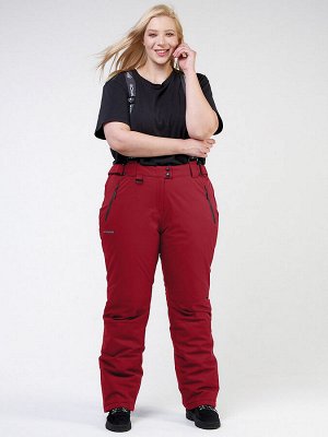 Женские зимние горнолыжные брюки большого размера бордового цвета 1878Bo