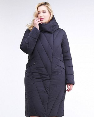 Женская зимняя классика куртка с капюшоном темно-синего цвета 191949_02TS