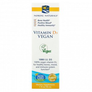 Nordic Naturals, витамин D3, для веганов, 1000 МЕ, 30 мл (1 жидк. унция)