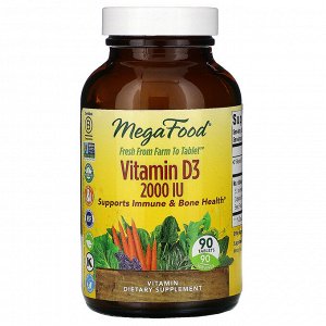 MegaFood, витамин D3, 2000 МЕ, 90 таблеток