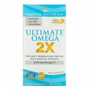 Nordic Naturals, Ultimate Omega 2X, со вкусом лимона, 2150 мг, 120 капсул