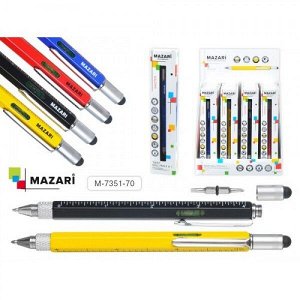 Ручка шарик "Mazari Master" поворот. мех-м., 1.0 мм на метал. корпусе линейка+строит. уровень, отвертка, стилус синяя 1/24 арт. M-7351-70