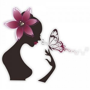 Наклейка Девушка с цветком на голове и бабочкой