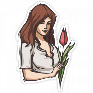 Наклейка Девушка с тюльпаном