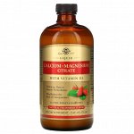 Solgar, Цитрат кальция и магния, с витамином D3, в жидкой форме, вкус натуральной клубники, 473 мл (16 жидких унций)