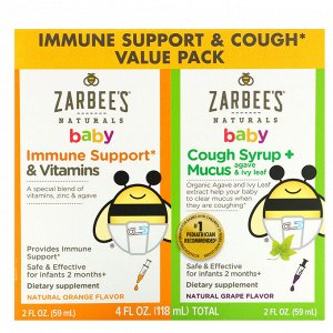 Zarbee's, Baby, комплекс для поддержки иммунитета и сироп от кашля, для малышей, 59 мл (2 жидк. унции) каждый флакон