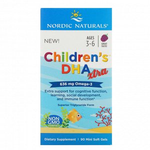 Nordic Naturals, Children&#x27 - s DHA Xtra, для детей от 3 до 6 лет, ягодный вкус, 636 мг, 90 мини-капсул