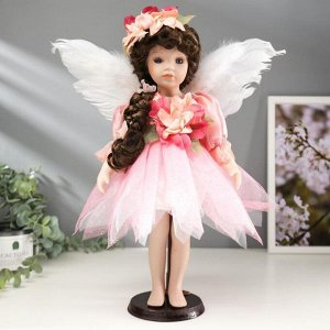 Кукла коллекционная керамика "Малышка Ангел в бело-розовом платье в горошек" 40 см
