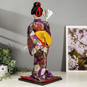 Кукла коллекционная "Гейша в фиолетовом кимоно с веером" 42х16,5х16,5 см