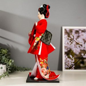 Кукла коллекционная "Гейша в красном кимоно с опахалом" 42х16,5х16,5 см