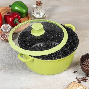 Набор посуды Casta Color, 2 предмета: сковорода d=24 см, съёмная ручка; кастрюля 4 л, стеклянная крышка, цвет зелёный