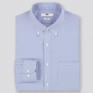 Рубашка в клетку изтонкой ткани с длинным рукавом,голубой65