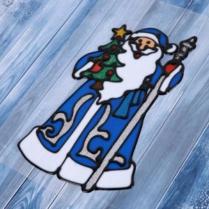 Наклейка на стекло "Дед Мороз в синей шубе с ёлкой" 12,5х18,5 см