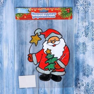 Наклейка на стекло "Дед Мороз с ёлкой и звёздочкой" 14,5х18 см