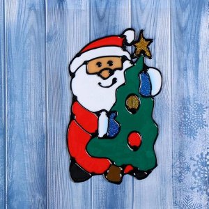 Наклейка на стекло "Дед Мороз с ёлкой" 9х14 см