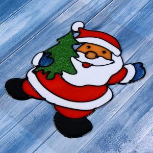 Наклейка на стекло "Дед Мороз с ёлочкой - кайма" 14х12 см