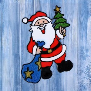 Наклейка на стекло "Дед Мороз с ёлочкой и подарочками" 18,5х13,5 см