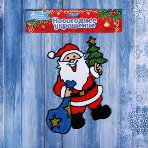 Наклейка на стекло "Дед Мороз с ёлочкой и подарочками" 18,5х13,5 см