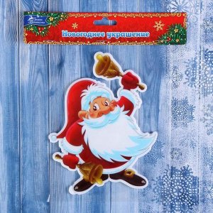 Наклейка на стекло "Дед Мороз с колокольчиками" 13,5х17,5 см, красный