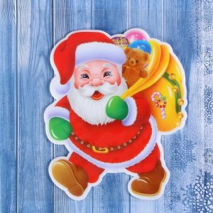 Наклейка на стекло "Дед Мороз с мешком игрушек" 14,5х17,5 см