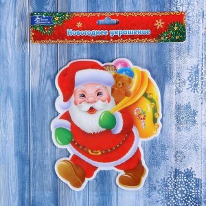 Наклейка на стекло "Дед Мороз с мешком игрушек" 14,5х17,5 см