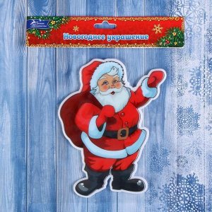 Наклейка на стекло "Дед Мороз с мешком подарков" 13,5х17,5 см, красный