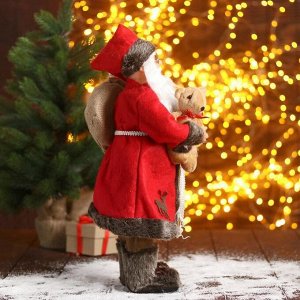 Дед Мороз "В красной шубке с мишкой" 22х45 см