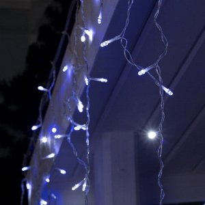 Гирлянда «Бахрома» 3 x 0.6 м, IP44, УМС, прозрачная нить, 160 LED, свечение бело-синее, мигание, 220 В