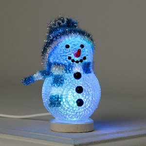 Фигура акрил. "Снеговичок в синем" 10х6 см, 1 LED, USB